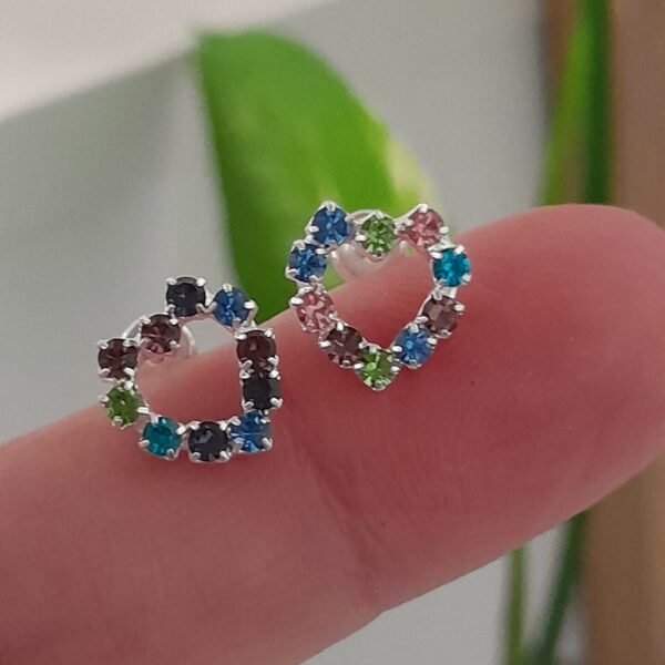 Aros Abridores brillo mini corazón colores – Plata 925