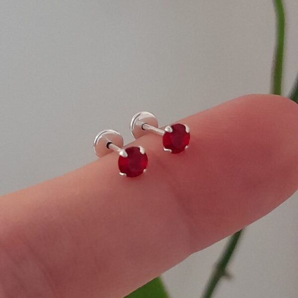 Aros Abridores mini brillo rojo – Plata 925