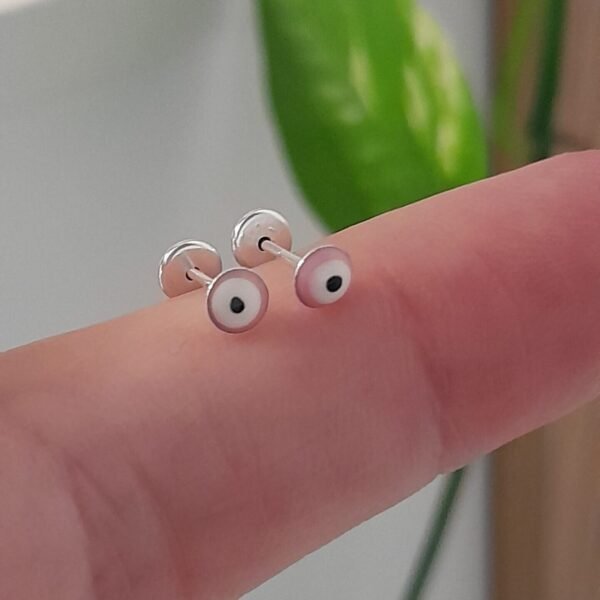 Aros Abridores esmaltado mini ojo turco rosa – Plata 925
