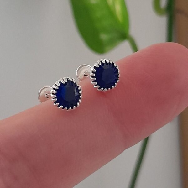 Aros Abridores brillo mini circulo azul oscuro – Plata 925