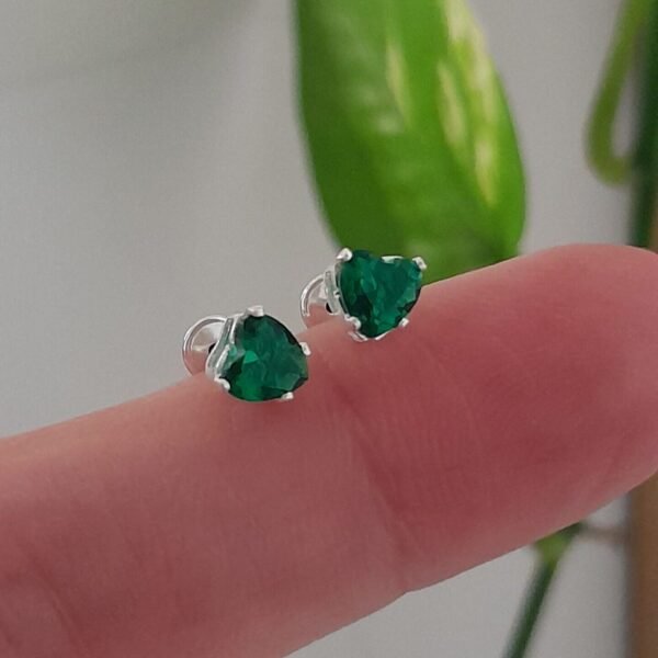 Aros Abridores brillo mini corazón verde oscuro – Plata 925