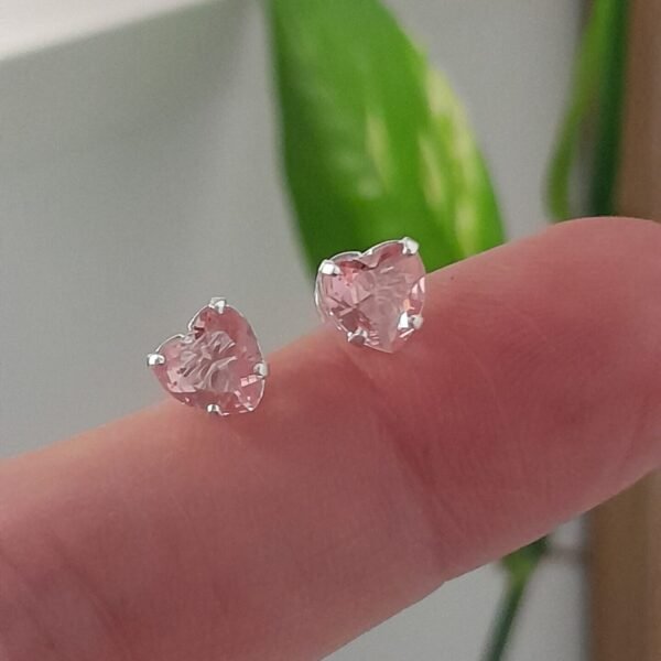 Aros Abridores brillo corazón mini rosa – Plata 925