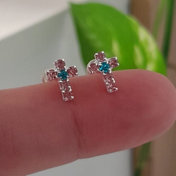 Aros Abridores brillo cruz rosa – Plata 925