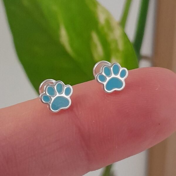 Aros Abridores Esmaltados huella celeste mini – Plata 925