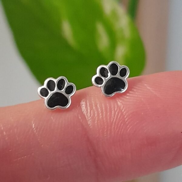 Aros Abridores Esmaltados huella negro mini – Plata 925