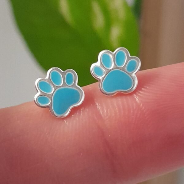 Aros Abridores Esmaltados huella celeste – Plata 925