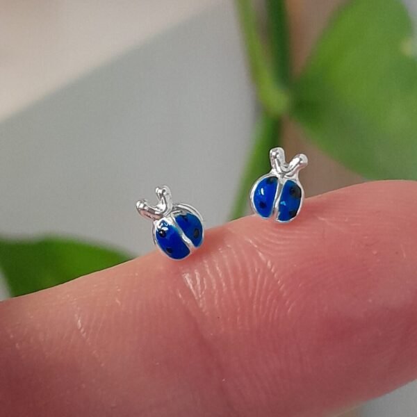 Aros Abridores Esmaltados vaquita de san Antonio azul – Plata 925