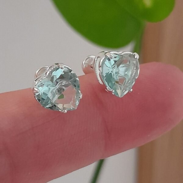 Aros Abridores brillo verde aqua corazón – Plata 925