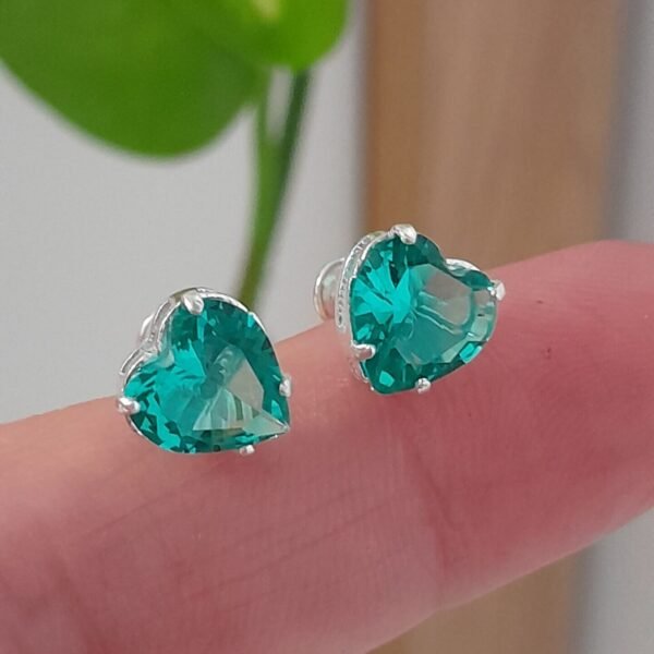 Aros Abridores brillo verde corazón – Plata 925