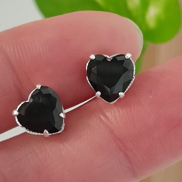 Aros Abridores brillo negro corazón – Plata 925