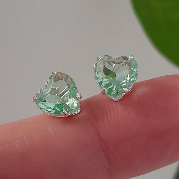 Aros Abridores brillo verde aqua corazón – Plata 925
