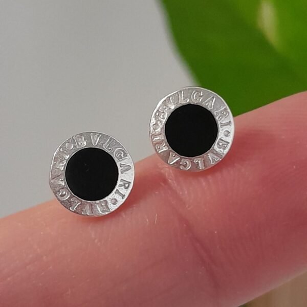 Aros Abridores Esmaltado circular negro bvlgari – Plata 925