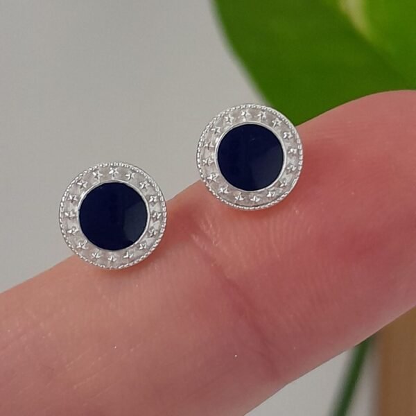 Aros Abridores Esmaltado circular azul con estrellas – Plata 925