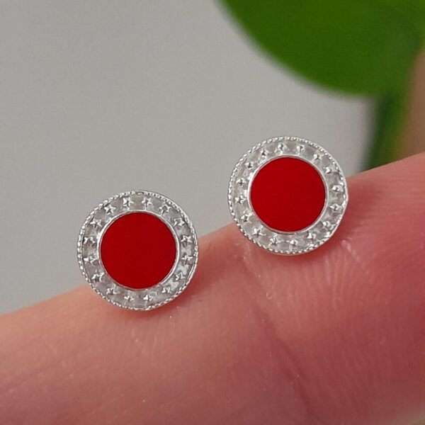 Aros Abridores Esmaltado circular rojo con estrellas – Plata 925