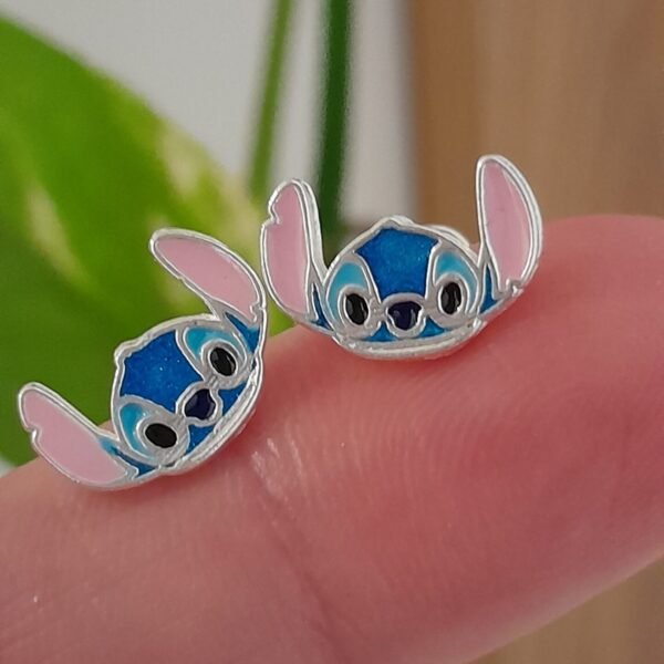 Aros Abridores Esmaltado Stich – Plata 925