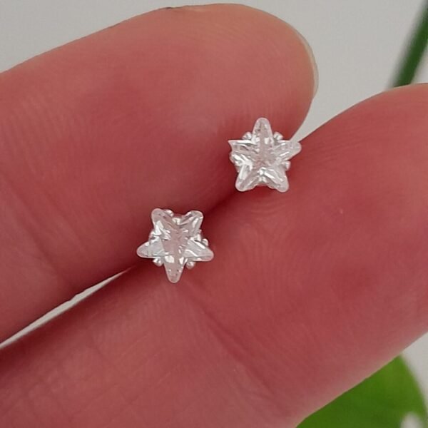 Aros Abridores Brillo estrella pequeña cristal – Plata 925