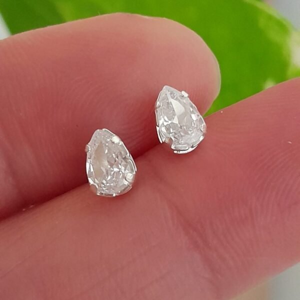 Aros Abridores Brillo gota pequeña cristal – Plata 925