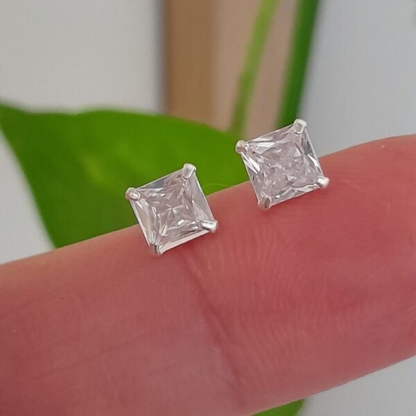 Aros Abridores Brillo cuadrado  cristal – Plata 925