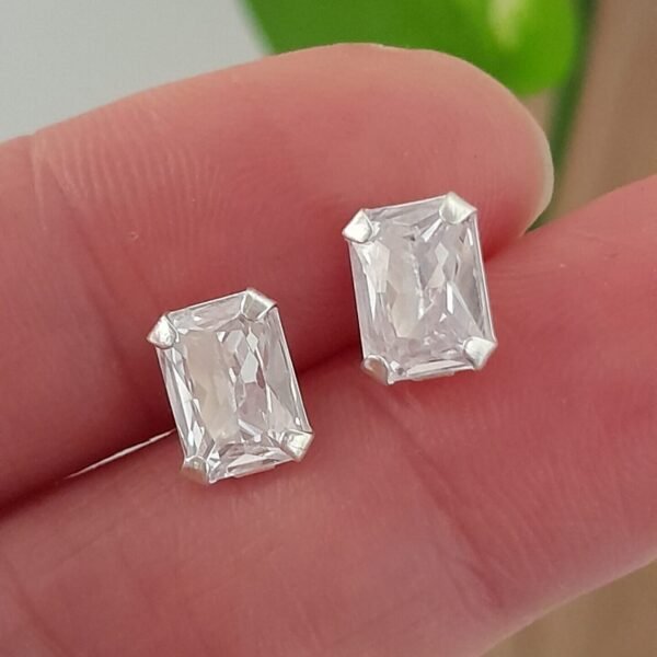 Aros Abridores Brillo rectángulo pequeño cristal – Plata 925