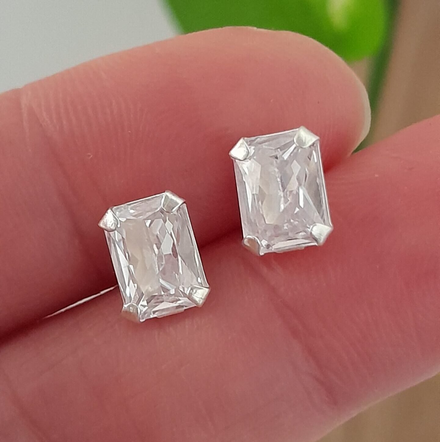 Aros Abridores Brillo cuadrado cristal – Plata 925