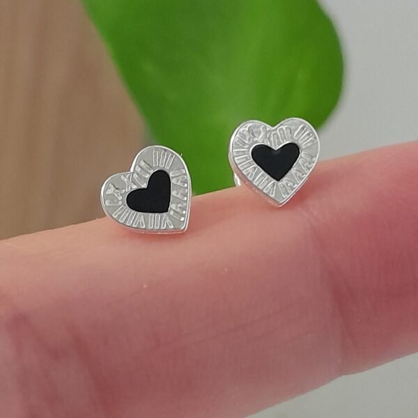 Aros Abridores Esmaltado Corazón números romanos Negro – Plata 925