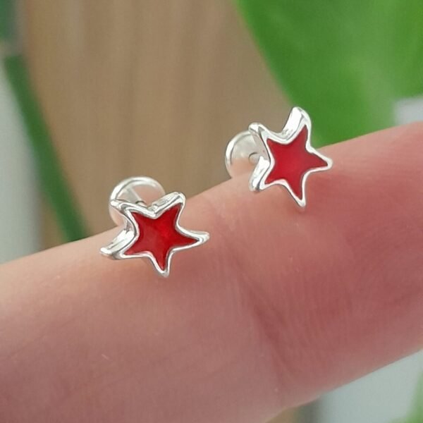 Aros Abridores Esmaltado Rojo Estrella – Plata 925