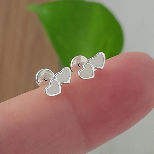 Aros Abridores Esmaltado doble Corazón Blanco – Plata 925