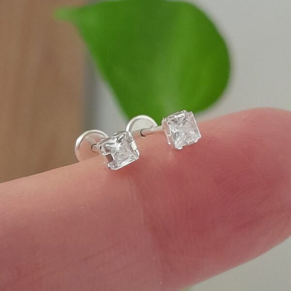 Aros Abridores Piedra Cuadrado  – Plata 925