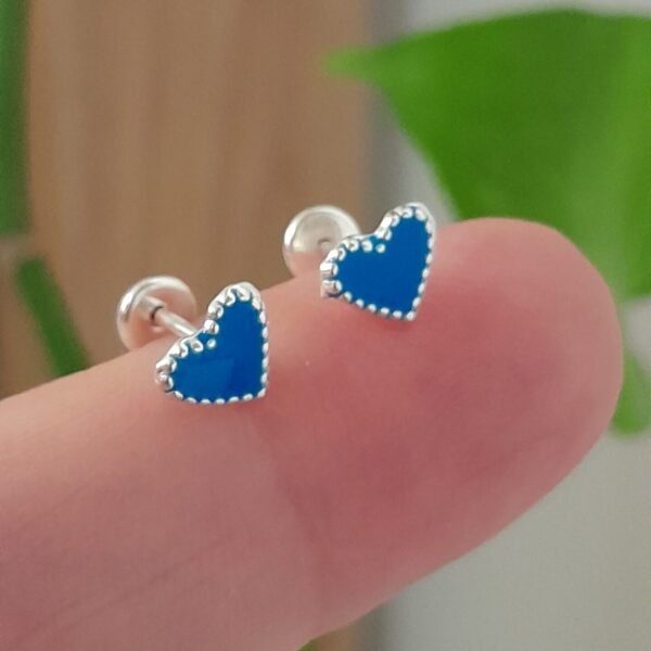 Aros Abridores Esmaltados Corazón Azul – Plata 925