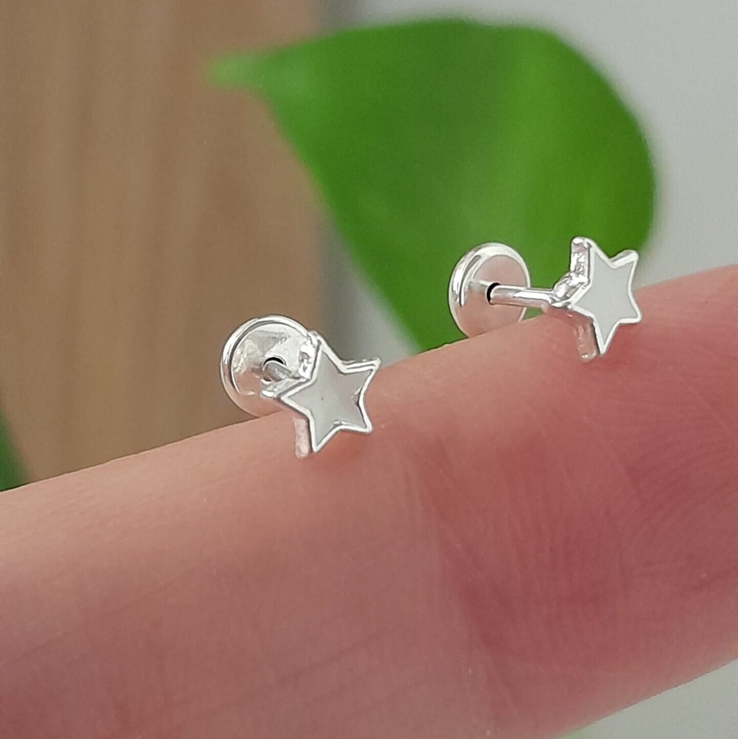 Aros Abridores Esmaltados Estrella Blanco – Plata 925