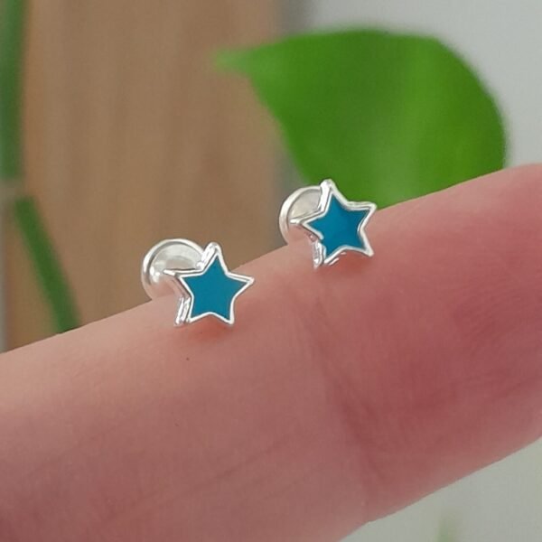 Aros Abridores Esmaltados Estrella Celeste – Plata 925