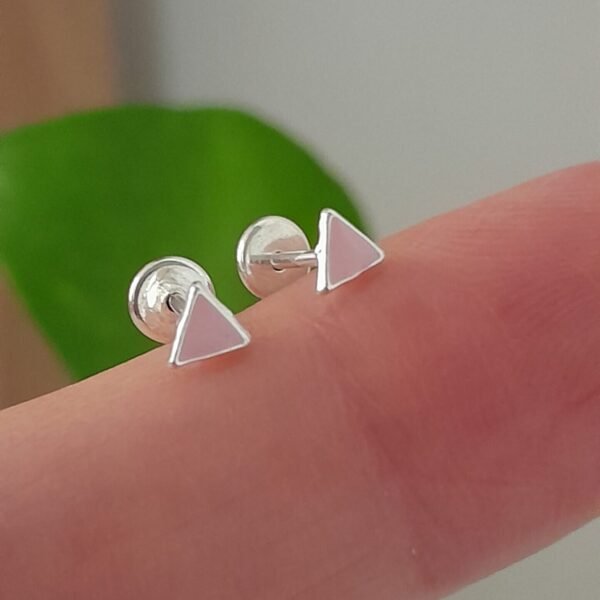 Aros Abridores Esmaltados Triangulo Rosa – Plata 925