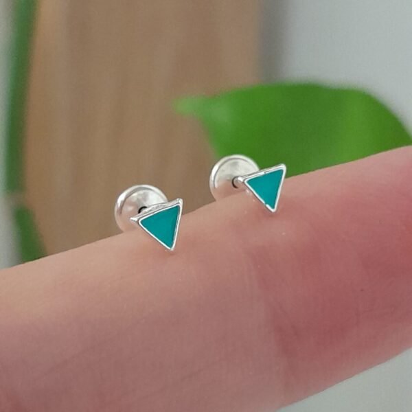 Aros Abridores Esmaltados Triangulo Verde Agua - Plata 925