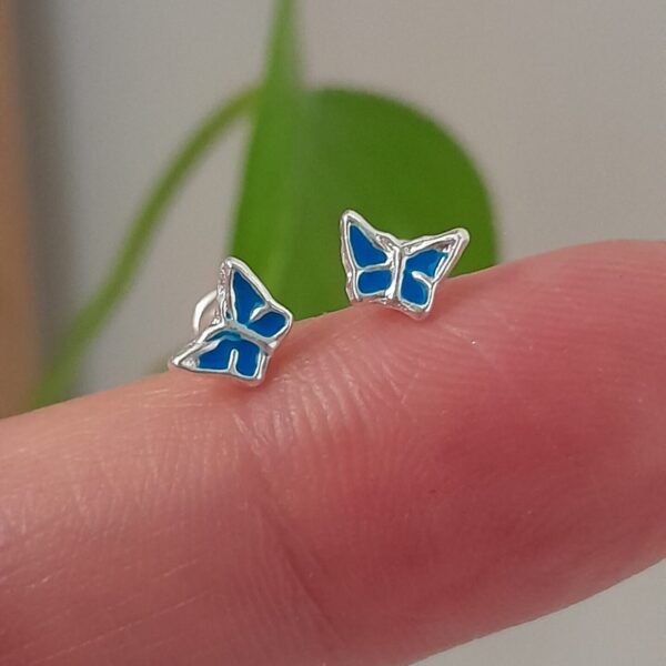 Aros Abridores Esmaltados Mariposa Azul - Plata 925