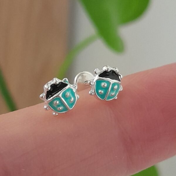 Aros Abridores Vaquita de San Antonio Esmaltados verde y negro - Plata 925