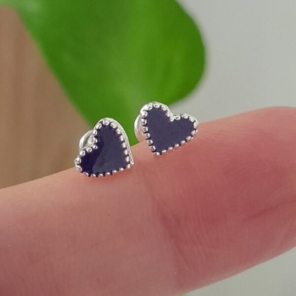 Aros Abridores Corazón Violeta Esmaltados - Plata 925