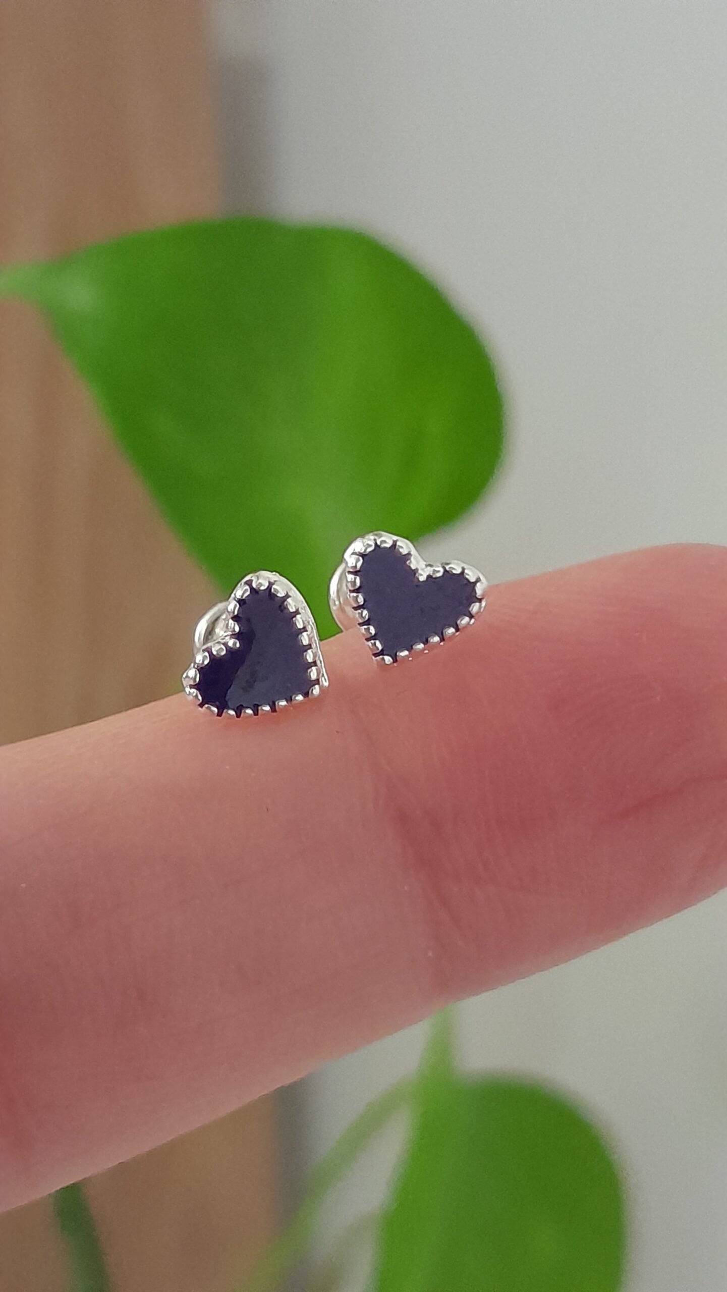Aros Abridores Corazón Violeta Esmaltados - Plata 925
