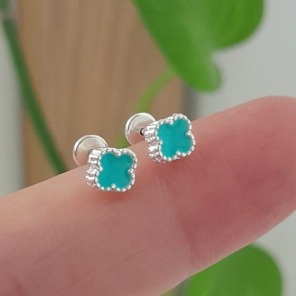 Aros Abridores Esmaltados Trébol Verde- Plata 925