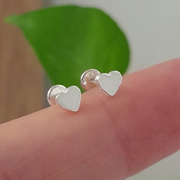 Aros Abridores Esmaltados Corazón Blanco - Plata 925