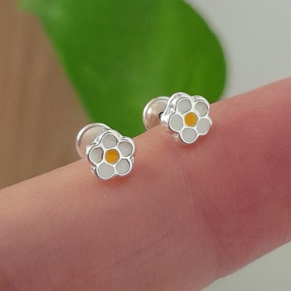 Aros Abridores Esmaltados Margaritas - Plata 925