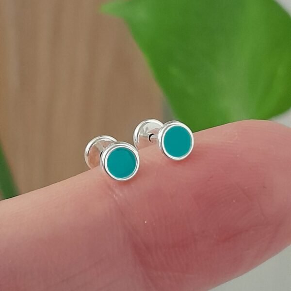 Aros Abridores Esmaltados Verde Círculo - Plata 925