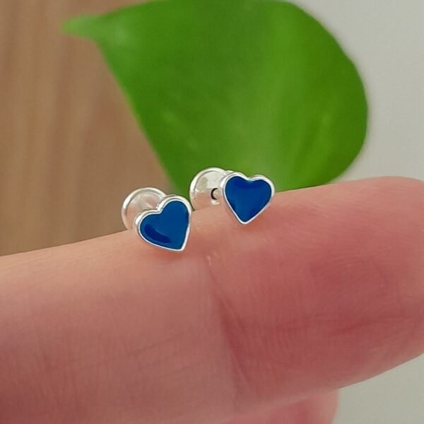 Aros Abridores Esmaltados Azul Corazón - Plata 925