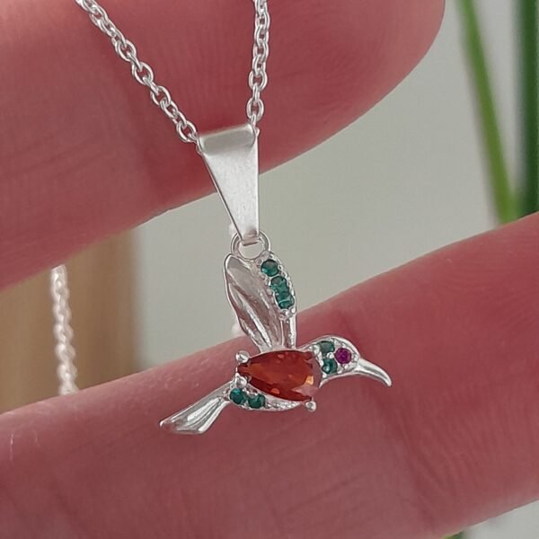 Conjunto cadena con dije colibrí con cristal rojo - Laminados