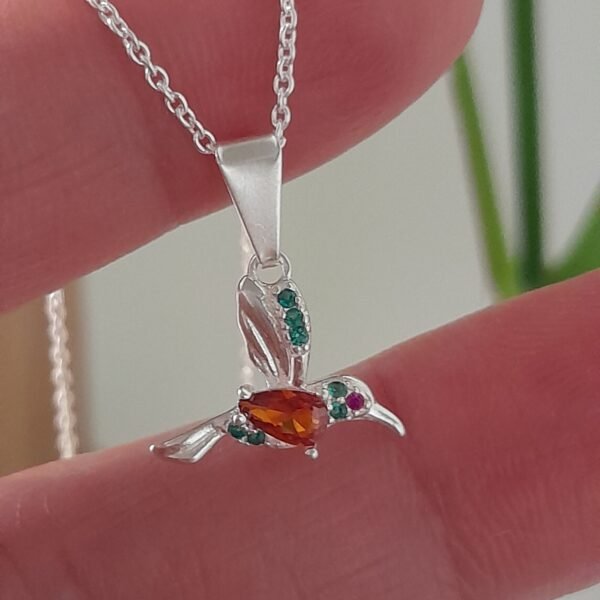 Conjunto cadena con dije colibrí con cristal naranja - Laminados