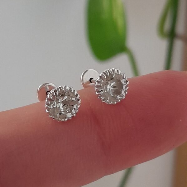 Aros Abridores mini circulo cristal  con agarre – Plata 925