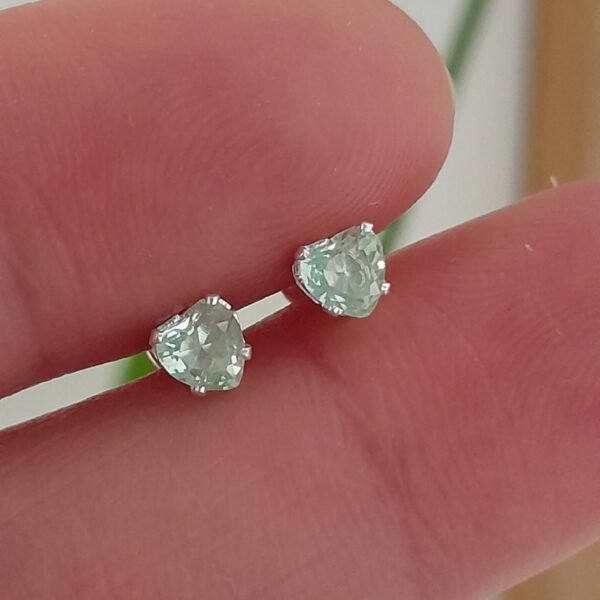 Aros Abridores super mini corazón verde agua brillo – Plata 925