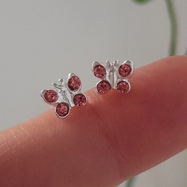 Aros Abridores brillo rosa oscuro mariposa mini – Plata 925