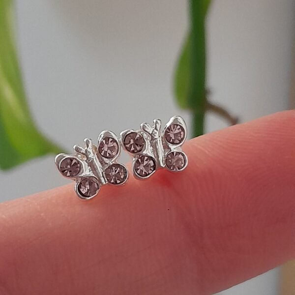 Aros Abridores brillo rosa mariposa mini – Plata 925