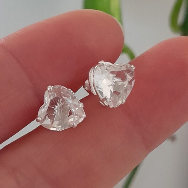 Aros Abridores brillo corazón cristal  – Plata 925