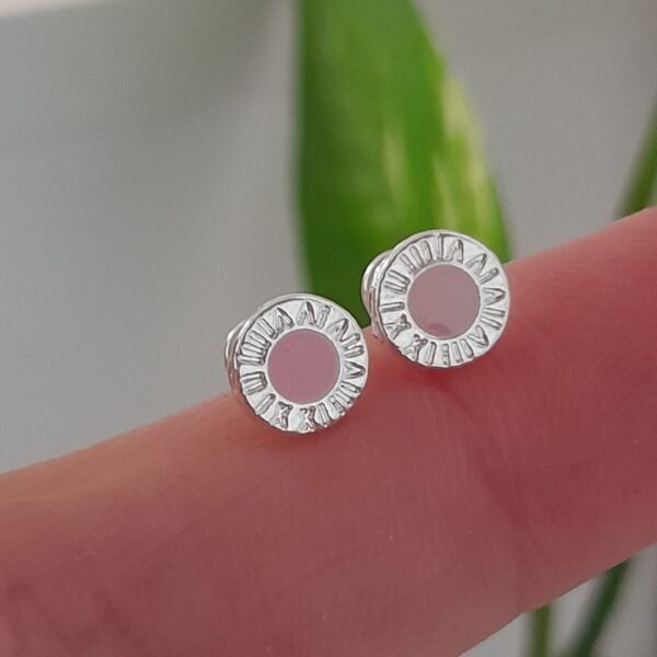 Aros Abridores mini circulo números romanos rosa – Plata 925